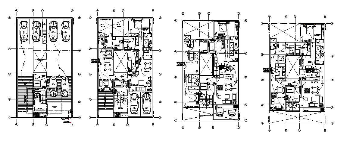 Multi-story apartment building floor plan and electrical layout plan ...