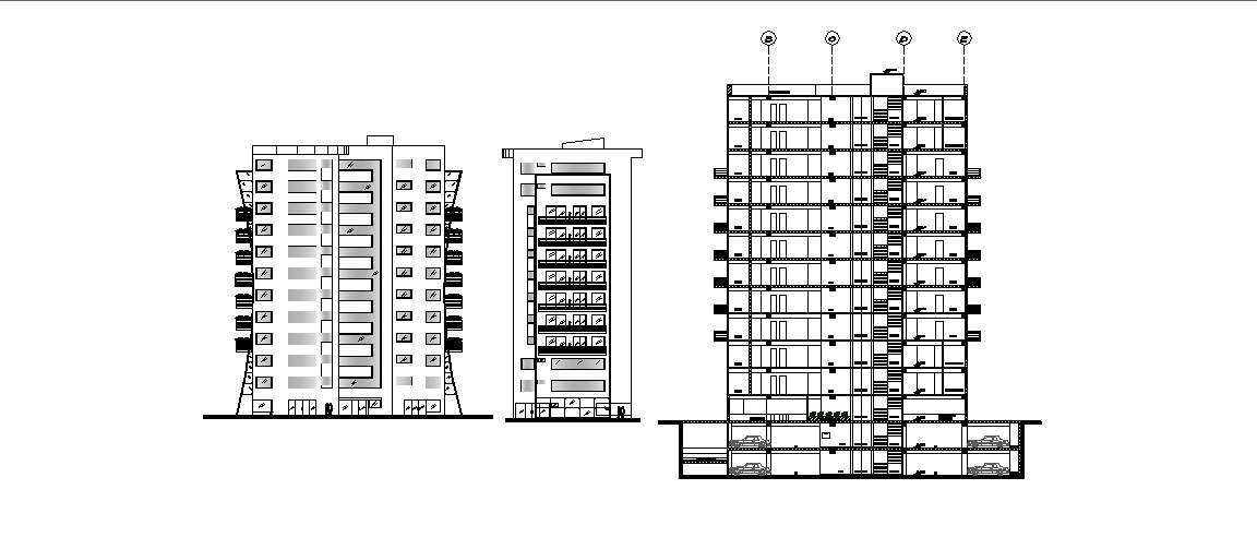 Multi Story Mixed Used High Rise Building Elevation And Section Details