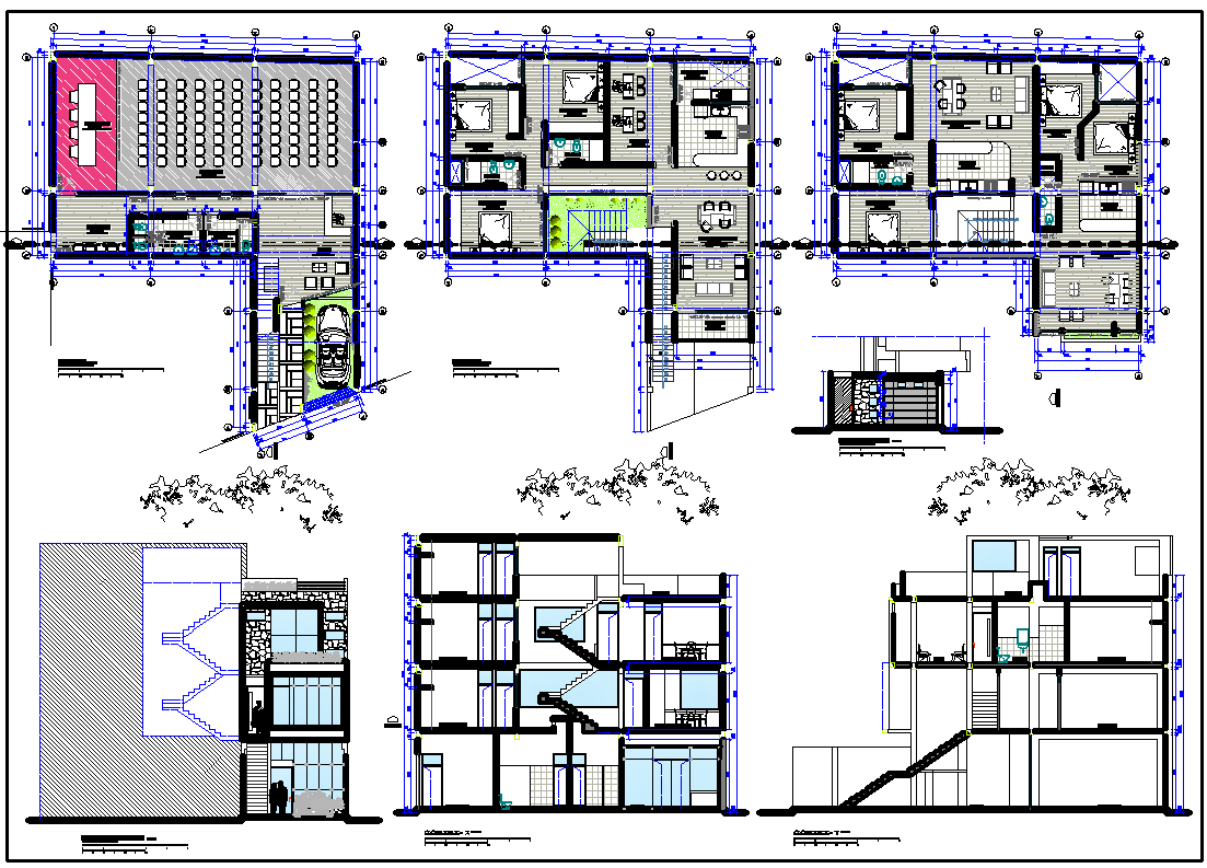 Multifamily Residence Plan dwg file. - Cadbull