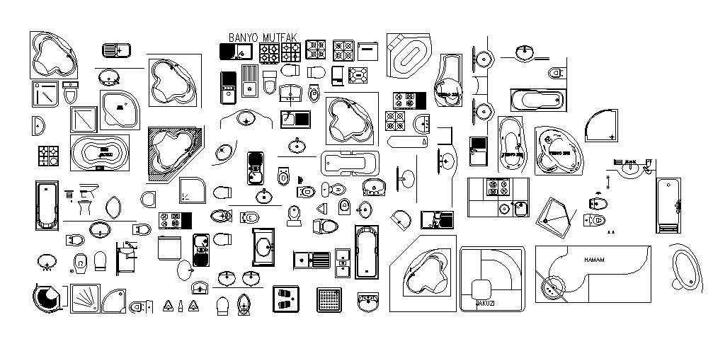 Multiple common sanitary blocks cad drawing details dwg file - Cadbull