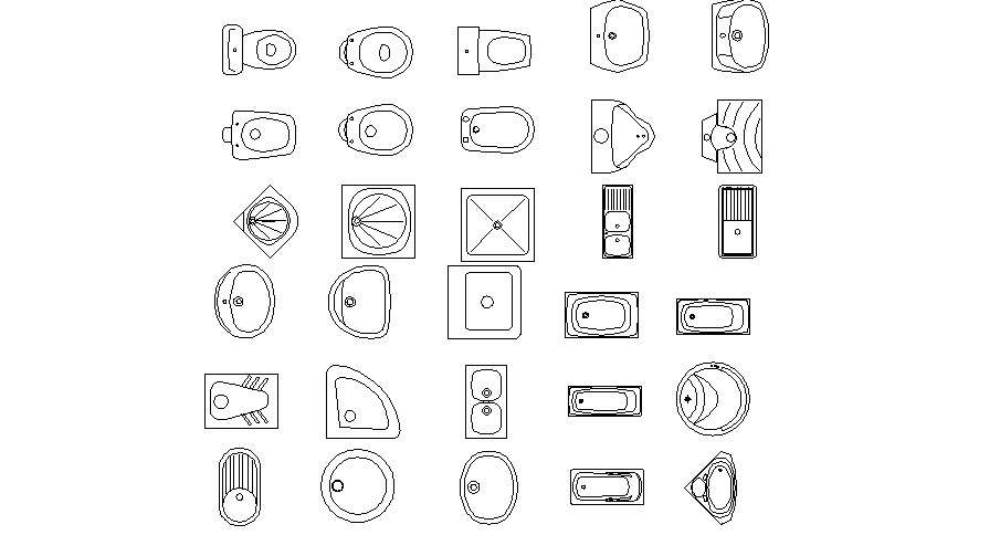 Multiple creative sanitary blocks cad drawing details dwg file - Cadbull