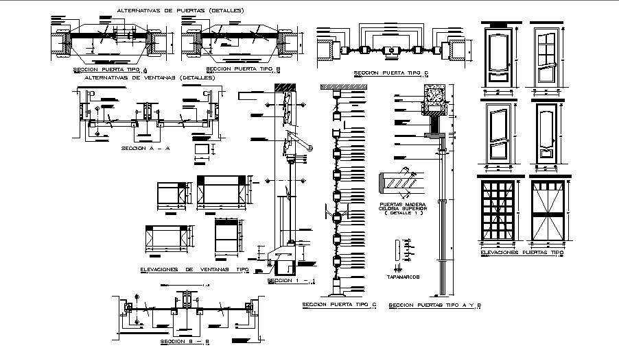 Multiple doors elevation and installation details dwg file - Cadbull