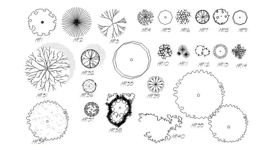 Multiple small garden tree plants blocks cad drawing details dwg file ...