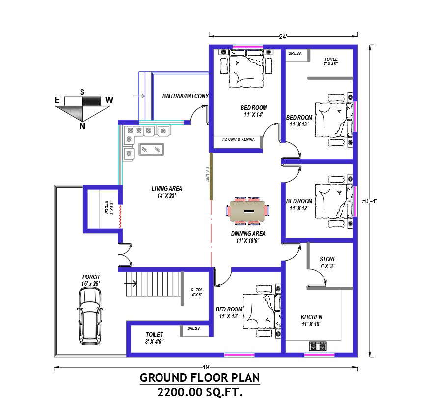 north-facing-2200-square-feet-house-architecture-plan-drawing-dwg-file