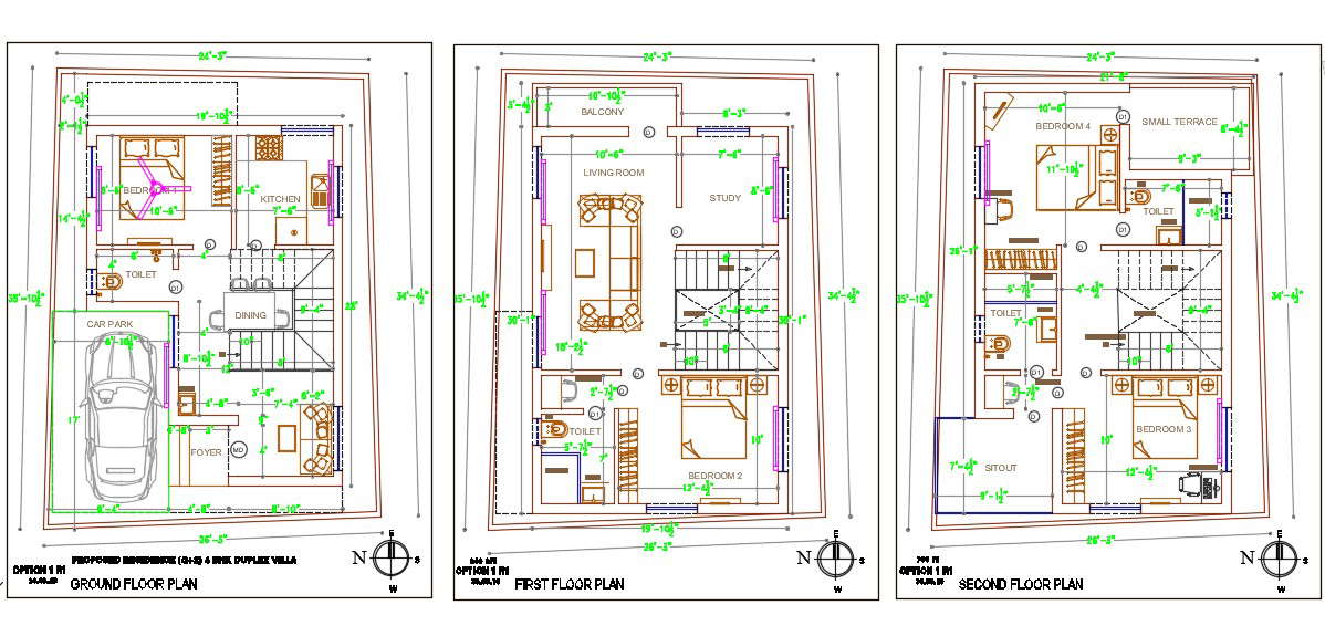 NorthFacing3StoreyHouseFloorplanDrawingDWGFileFriJul2020111550 