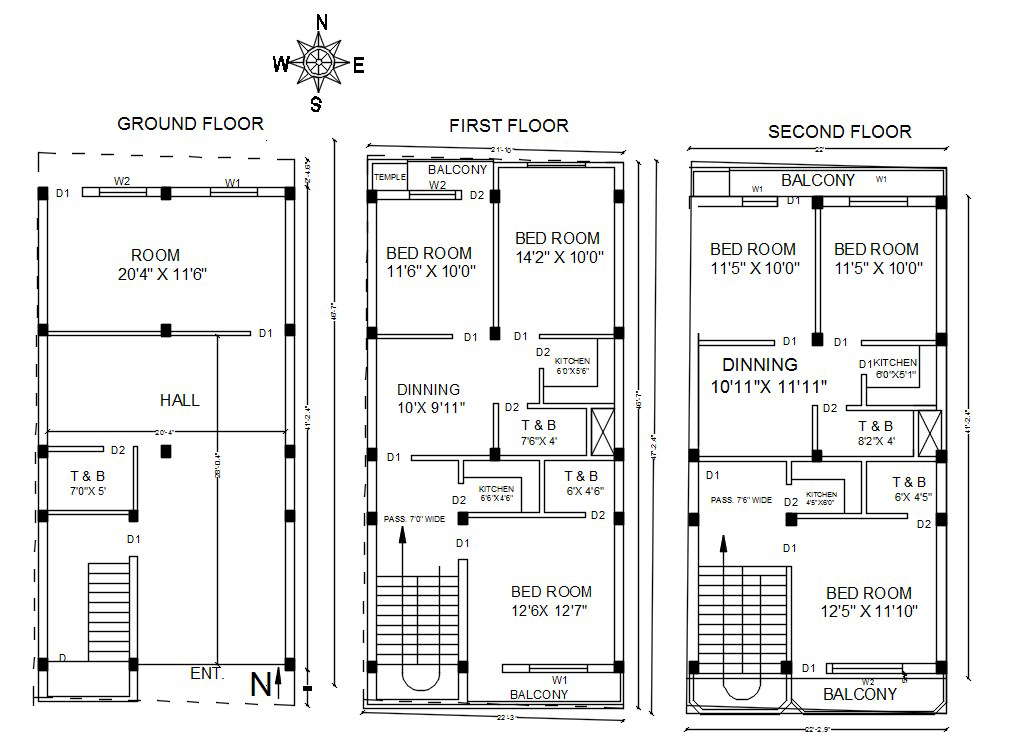 22 X 36 North Facing House Plan Autocad File Cadbull Images And 