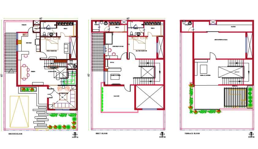 North Facing Modern Car Parking House Plan PDF File - Cadbull