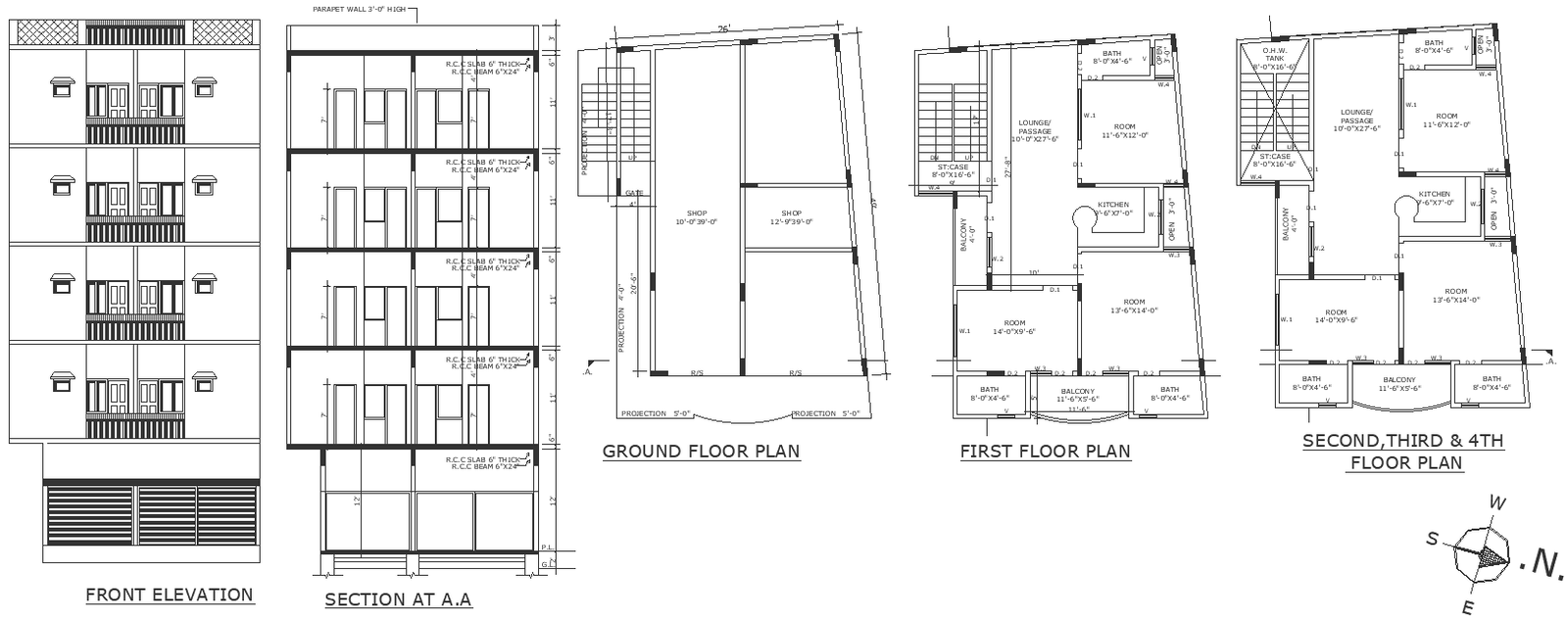 North east facing house plan with elevation section and other details ...