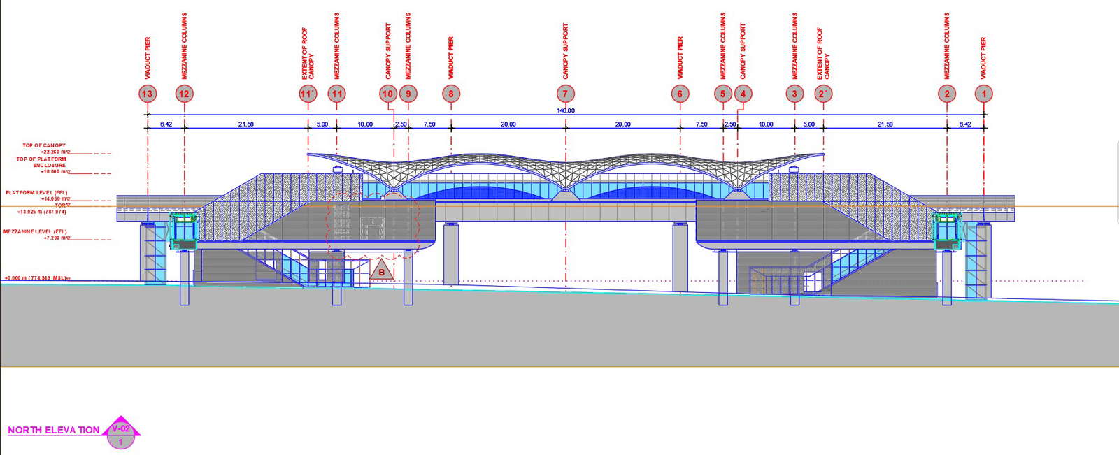 North side elevation of metro station in AutoCAD 2D drawing, dwg file ...