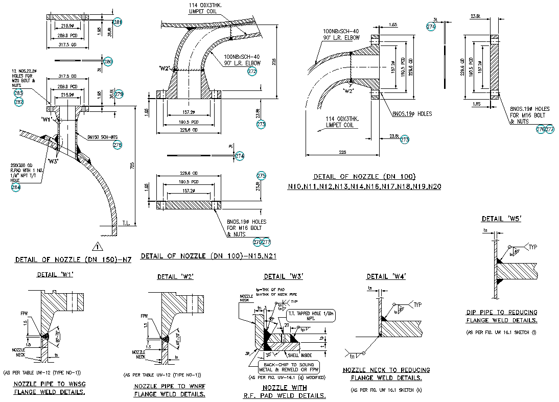 Nozzle with reference pad welding details dwg autocad drawing . - Cadbull