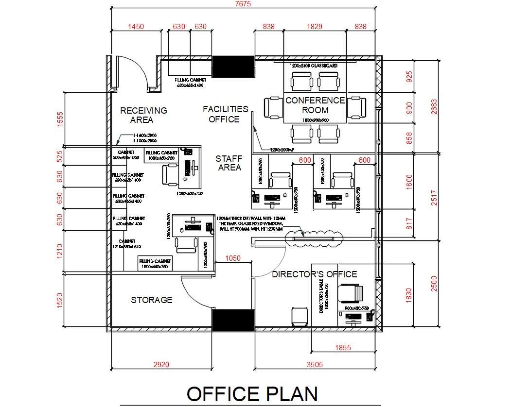 Office Plan Autocad File Cadbull
