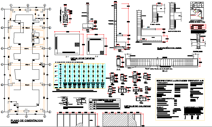 Office building constructive details with foundation plan dwg file ...