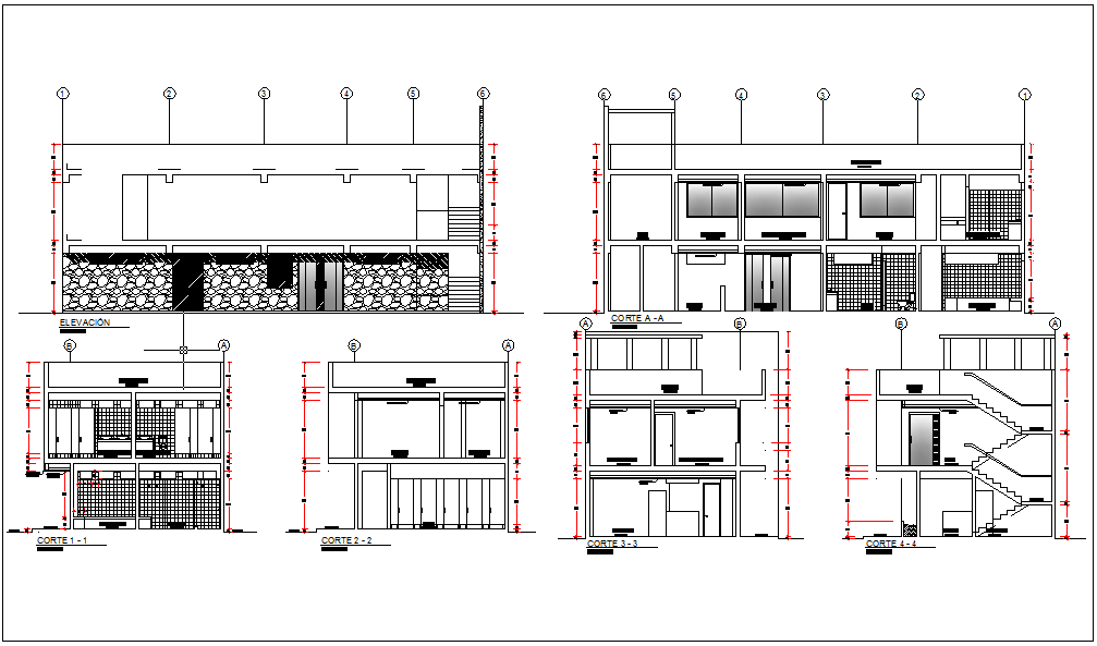 Office building elevation and section view detail dwg file - Cadbull