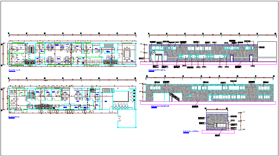 Office building plan and elevation dwg file - Cadbull