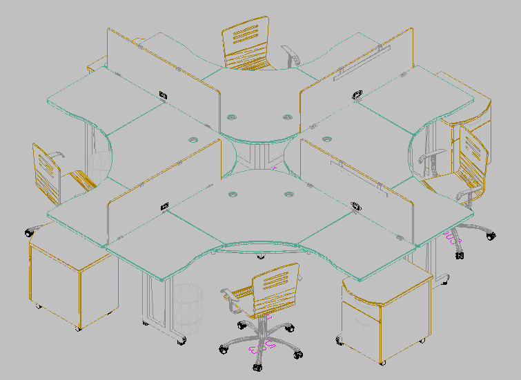 Office Furniture 3d View Dwg File - Cadbull