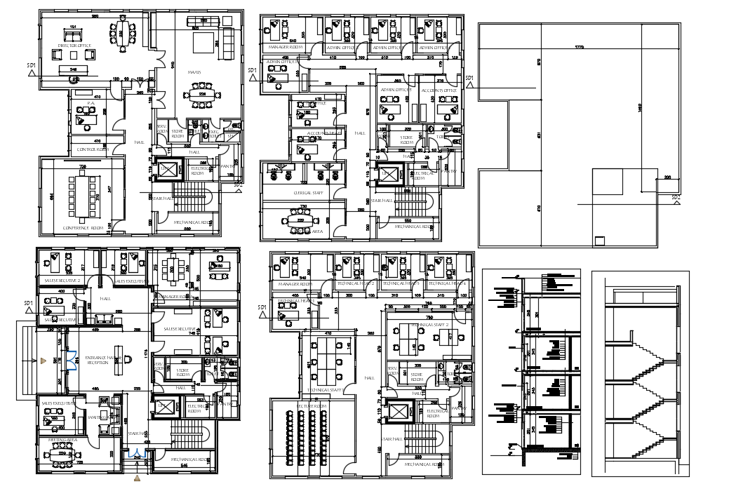 Office headquarter building dwg file. - Cadbull