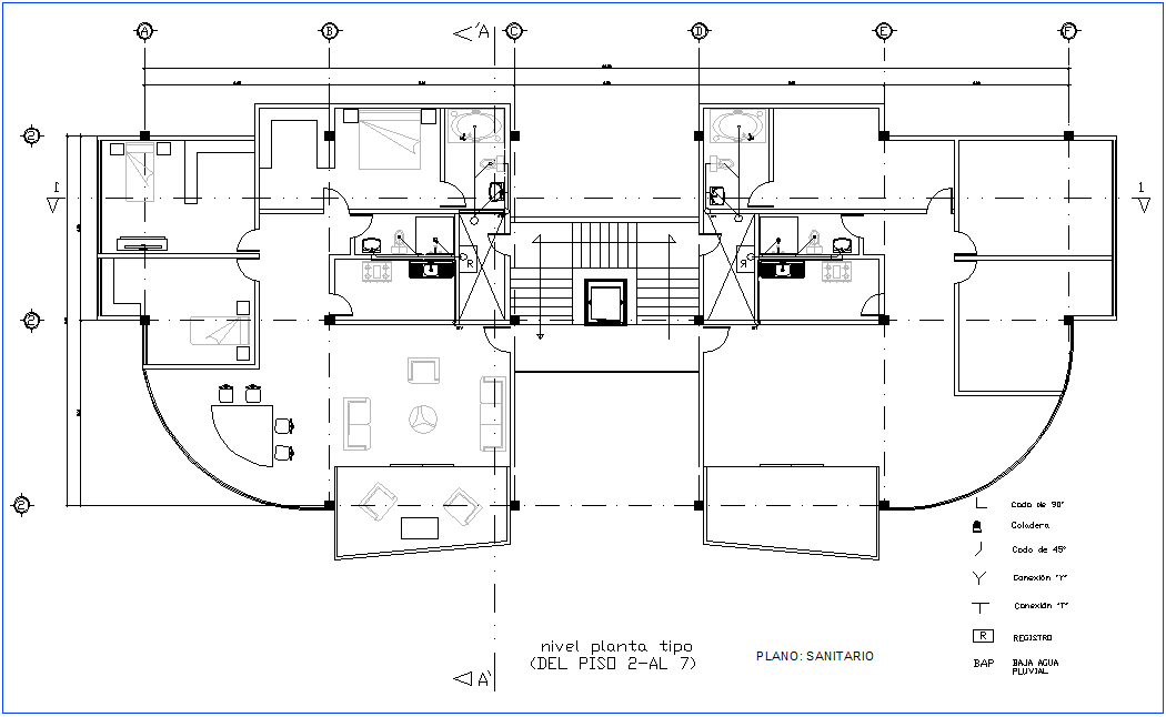 Office sanitary view with 2 to 7 floor plan with legend ...