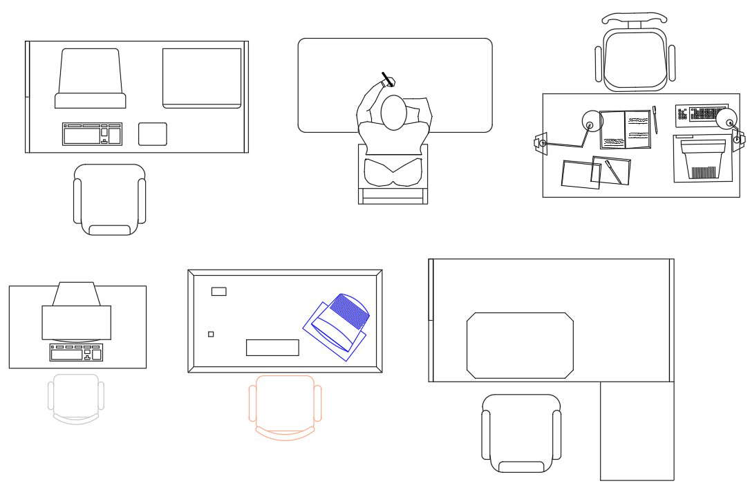 Office Desk With Multiple Chairs Top View Cad Block Design Dwg File