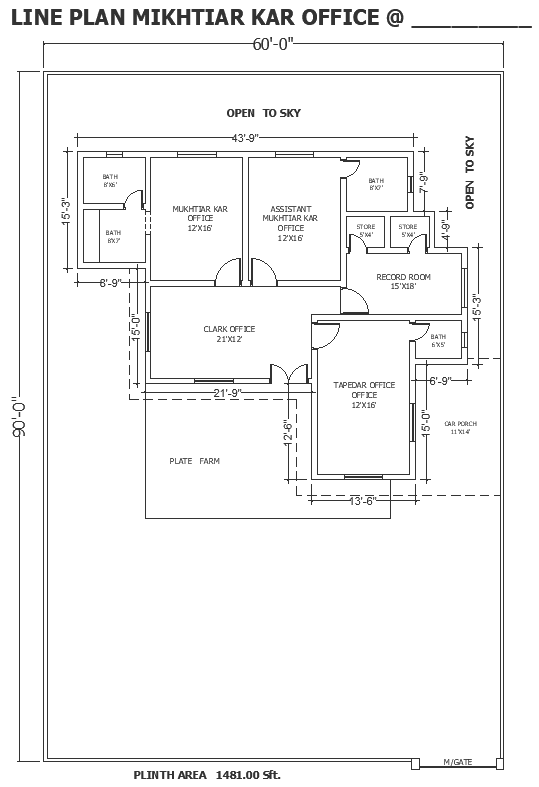 Offices design on plot size of 60ft X90ft detailed plan DWG atuCAD ...