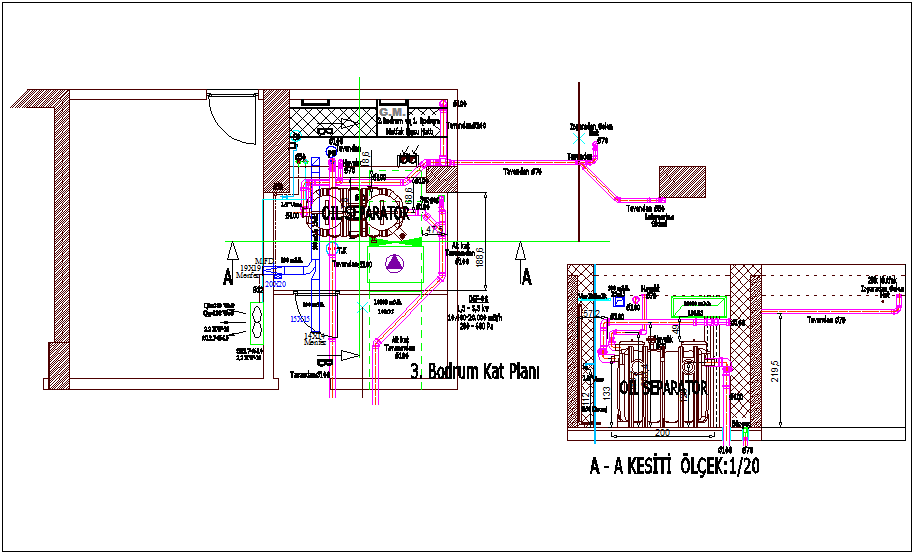 Oil separator detail with pipe line view dwg file - Cadbull