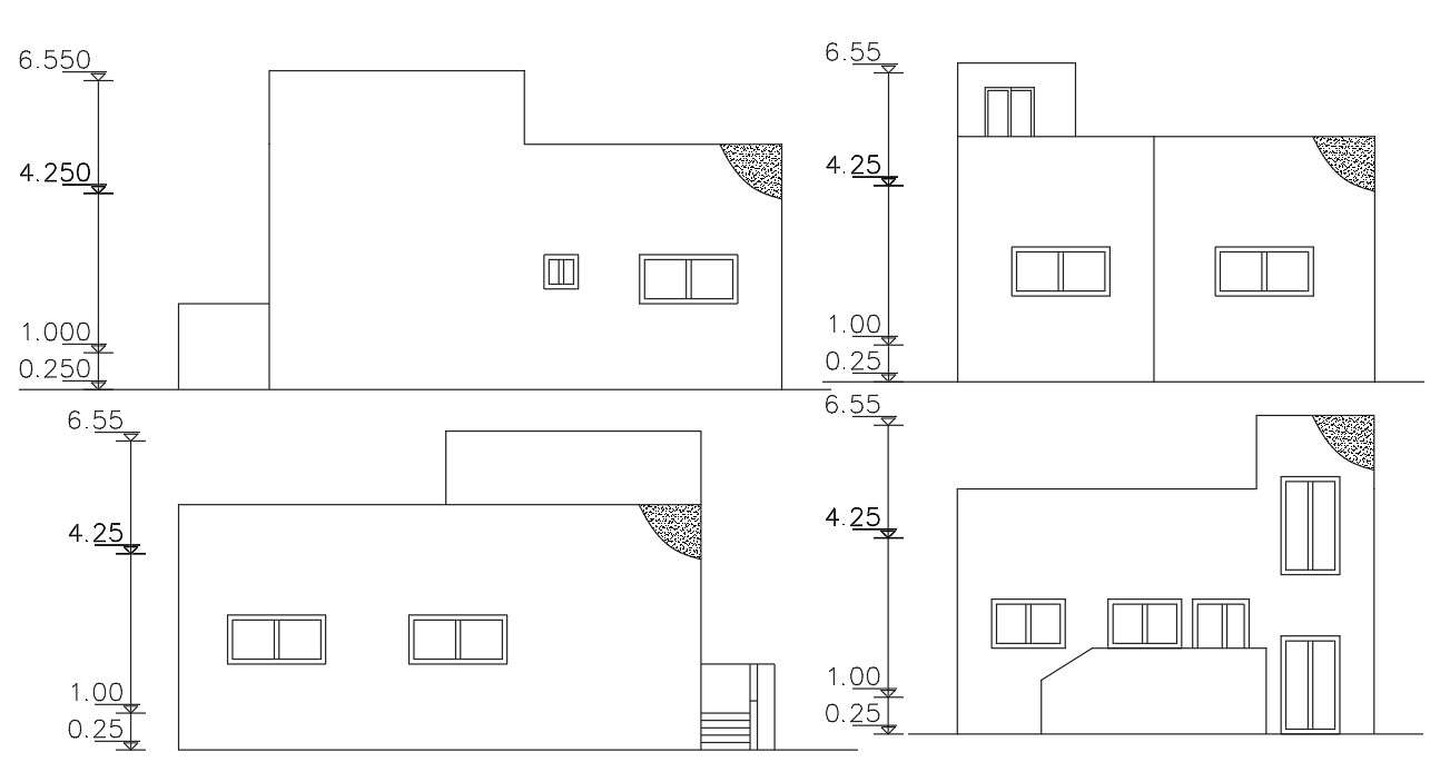 One Level House Building Elevation Design DWG - Cadbull