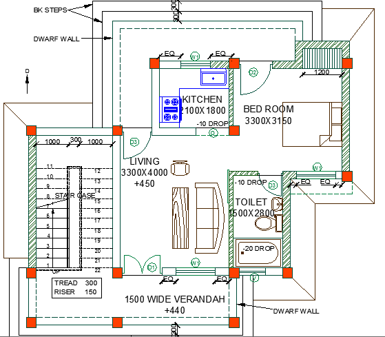 One level single family house architecture layout dwg file - Cadbull