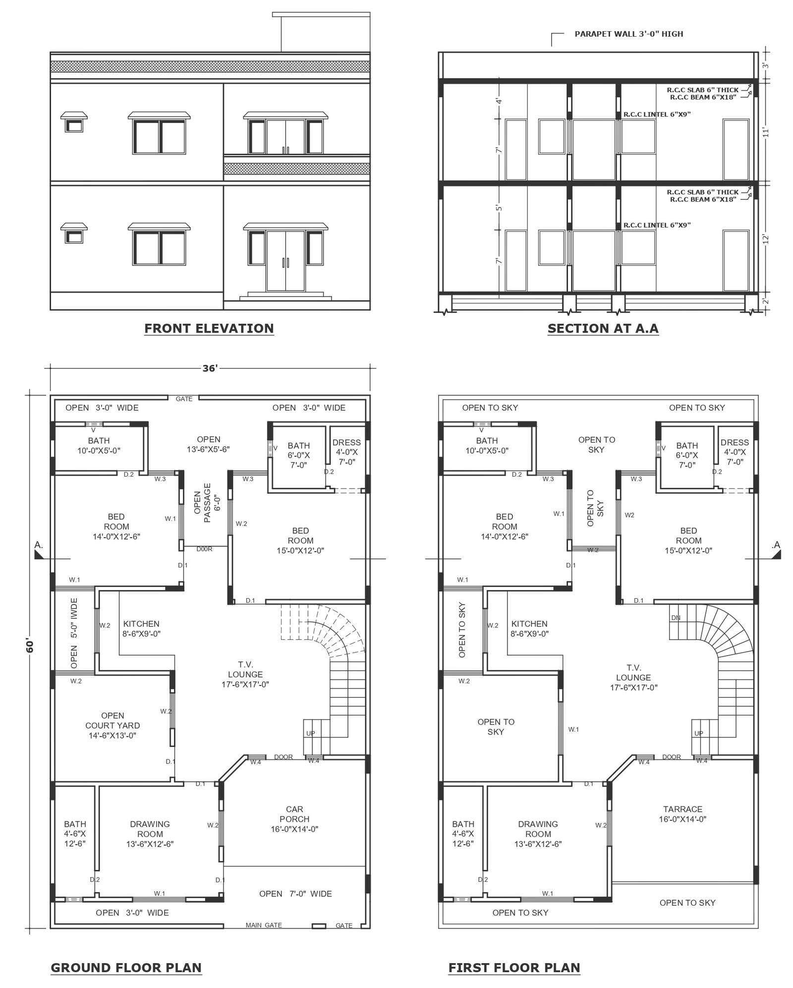Open courtyard design in two storey luxurious bungalow detailed plan on ...