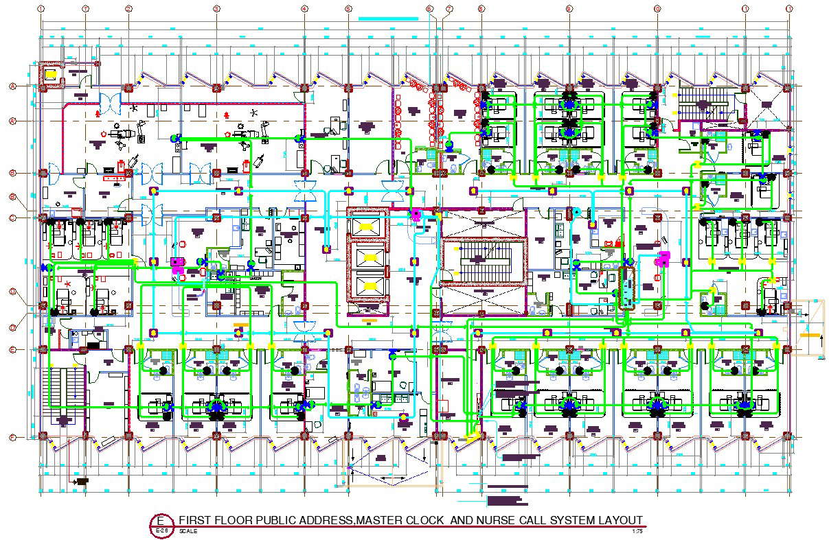 PUBLIC ADDRESS MASTER CLOCK AND NURSE CALL SYSTEM LAYOUt AUTOCAD DWG