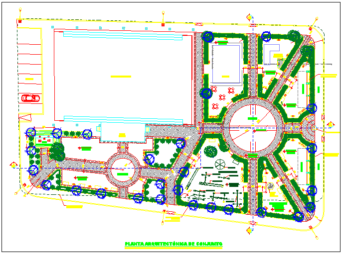 Park garden plan detail view with equipment detail dwg file - Cadbull