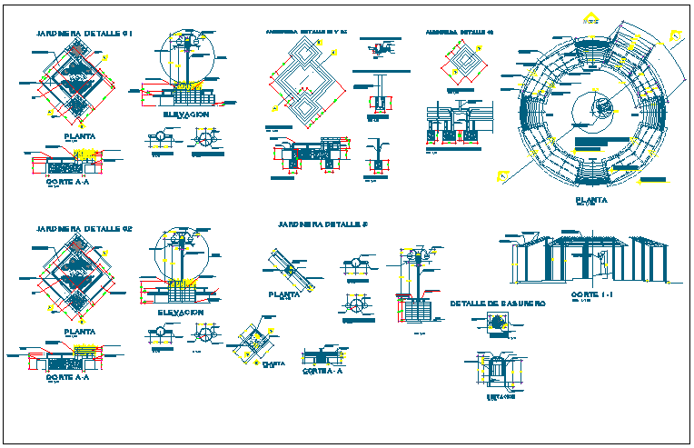 Park garden plan view detail and equipment detail view dwg file - Cadbull