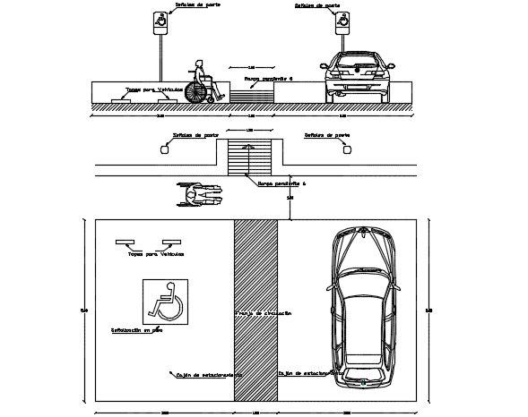 Parking disabilities plant section detail dwg file - Cadbull