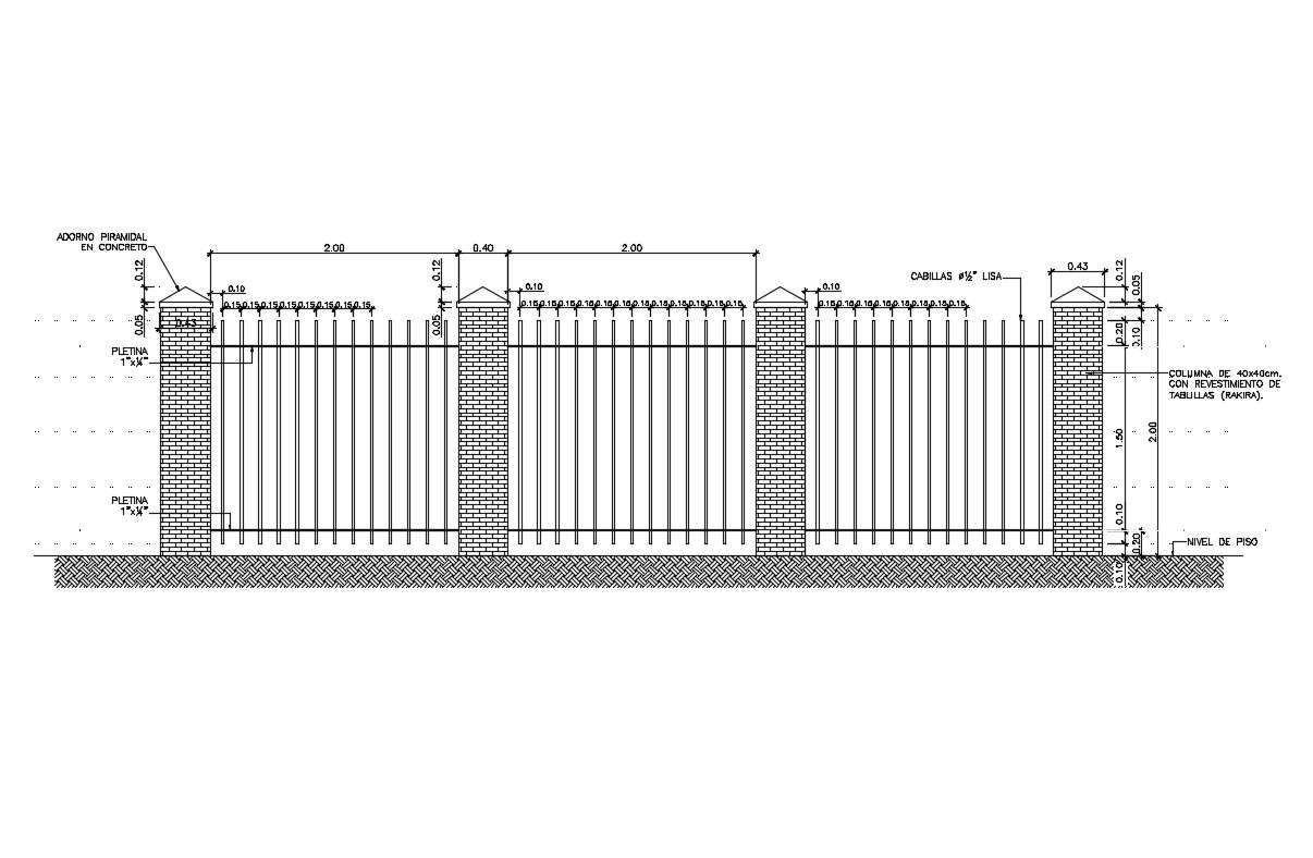 Perimeter fence sectional drawing details dwg file Cadbull