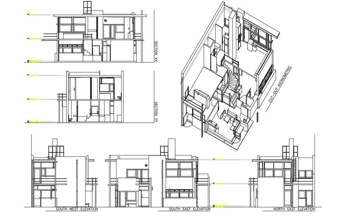 Perspective House Elevation Design Of AutoCAD FIle Cadbull