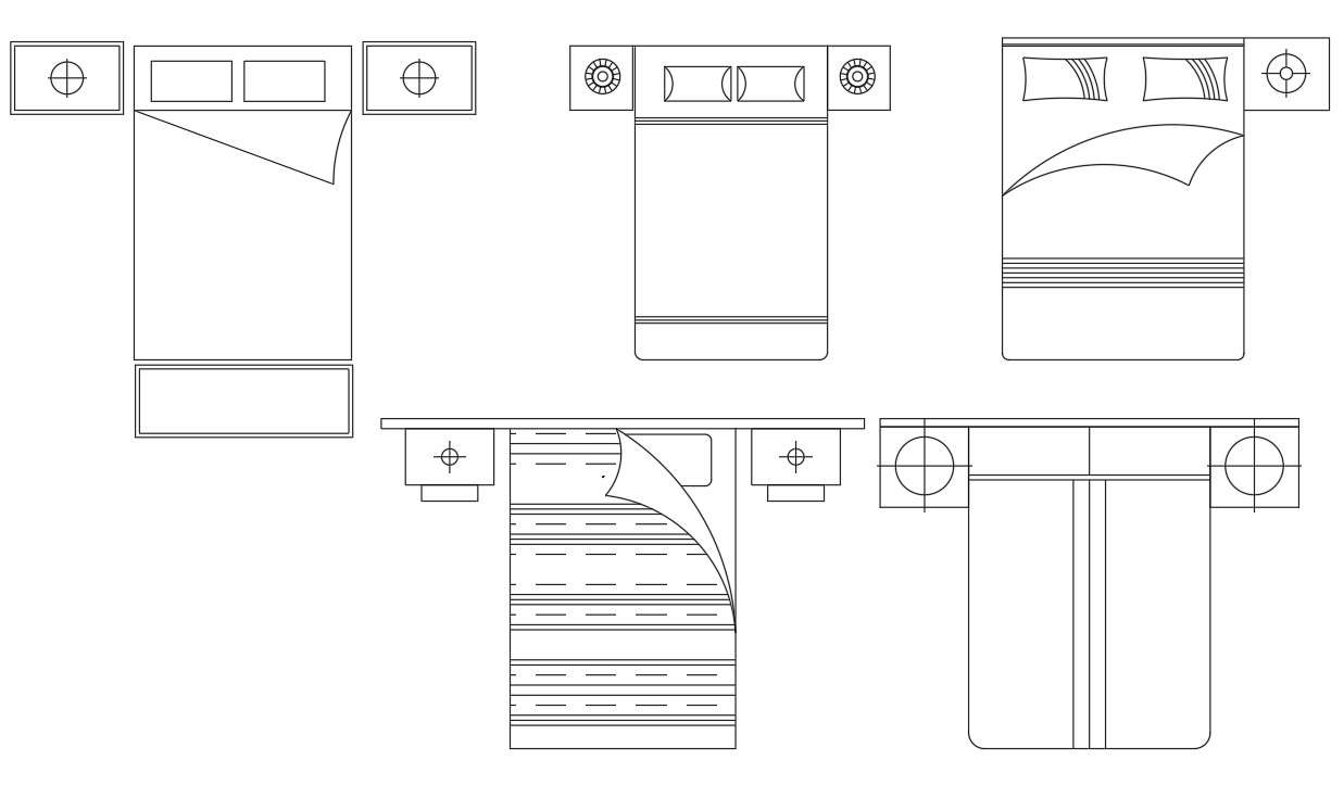 Piece Double Bed Drawing Cad Blocks Cadbull