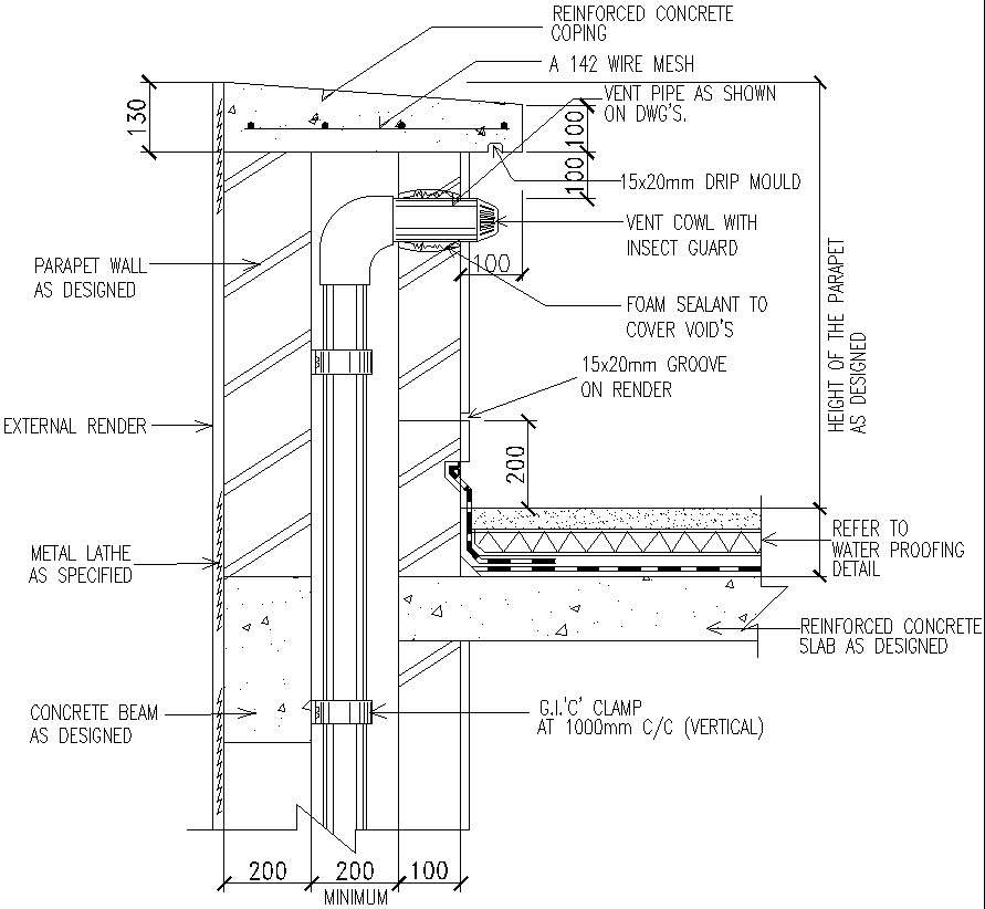 Pipe duct through roof details in AutoCAD, dwg files. Cadbull