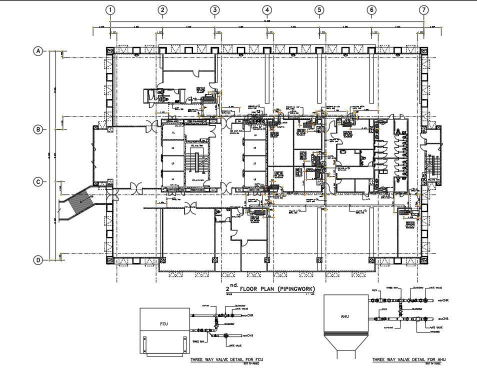 Piping work of the second floor of hospital building details are given ...