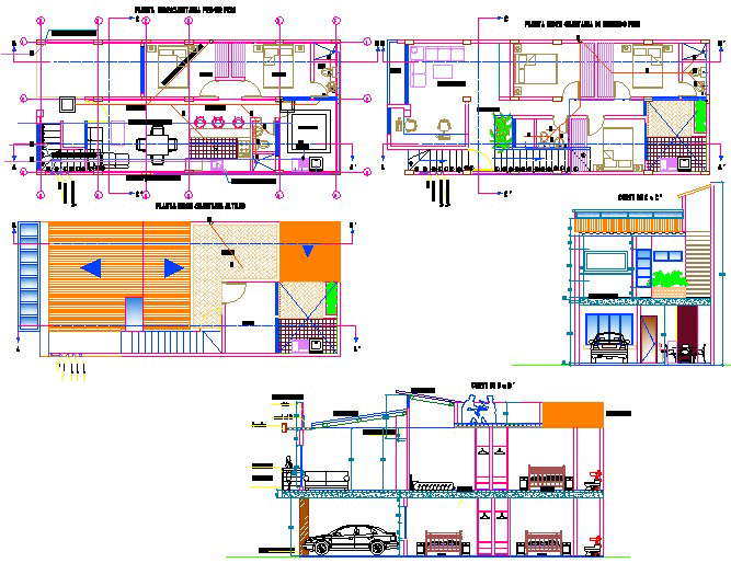 Plan, elevation and section house detail dwg file - Cadbull