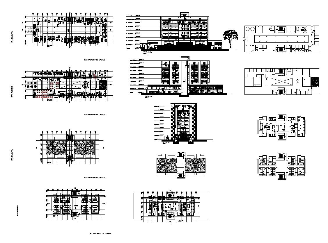Plan and elevation 2d view layout of hospital building structure layout ...