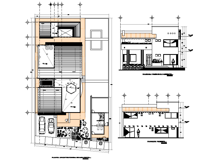 Plan and elevation house layout file - Cadbull