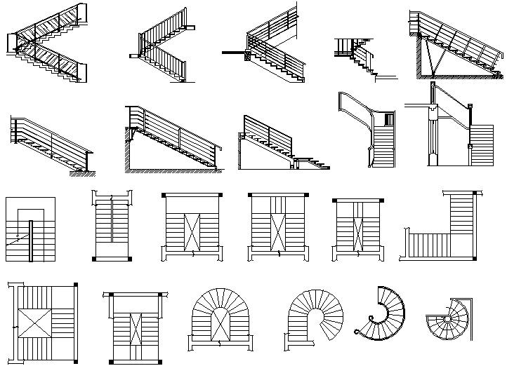 Plan and elevation stair detail dwg file - Cadbull