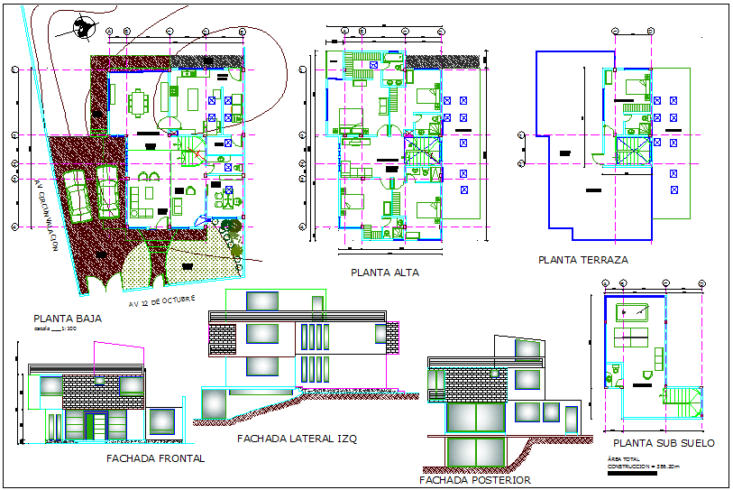 Plan and elevation view of house with terrace plan dwg file - Cadbull