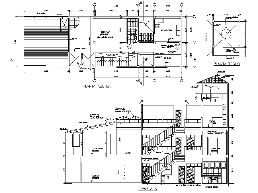 Plan and section single family home plan layout file - Cadbull