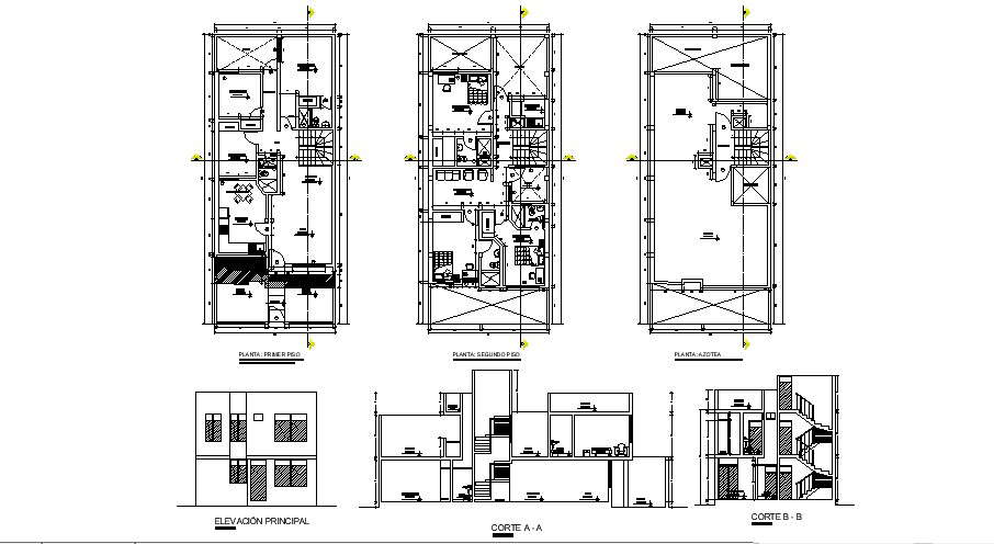 Plan Of 2 Storey House 750mtr X 1800mtr In Dwg File Cadbull