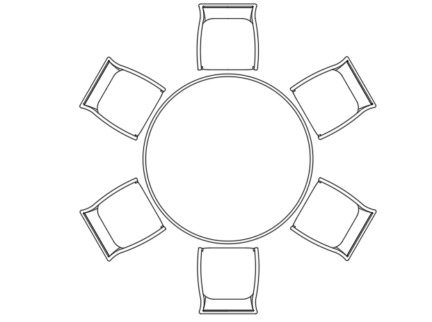 Plan Of A Round Table And 6 Chairs, Round Table Top View