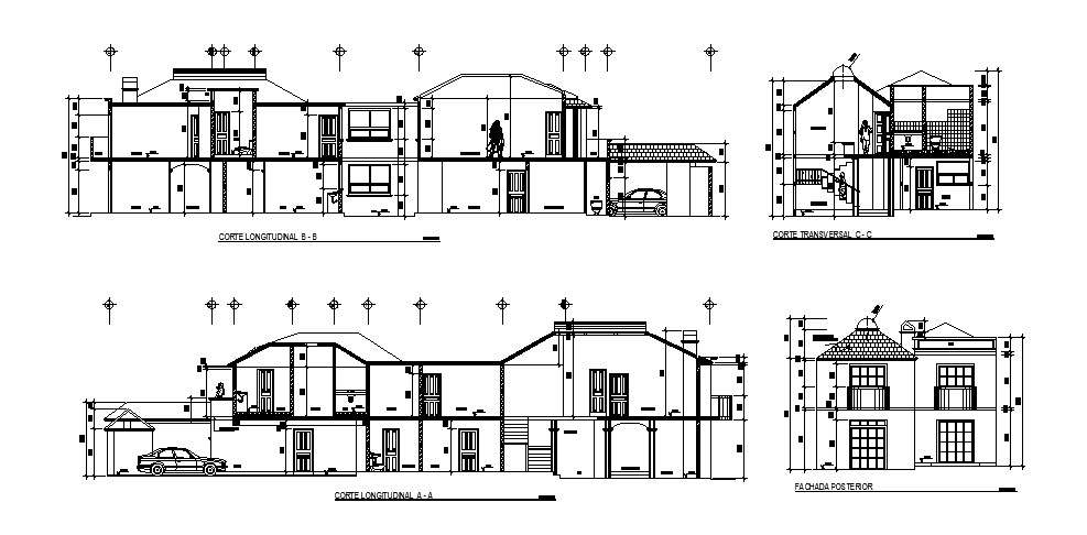 Plan of bungalows 5.60mtr x 28.68mtr with section view - Cadbull