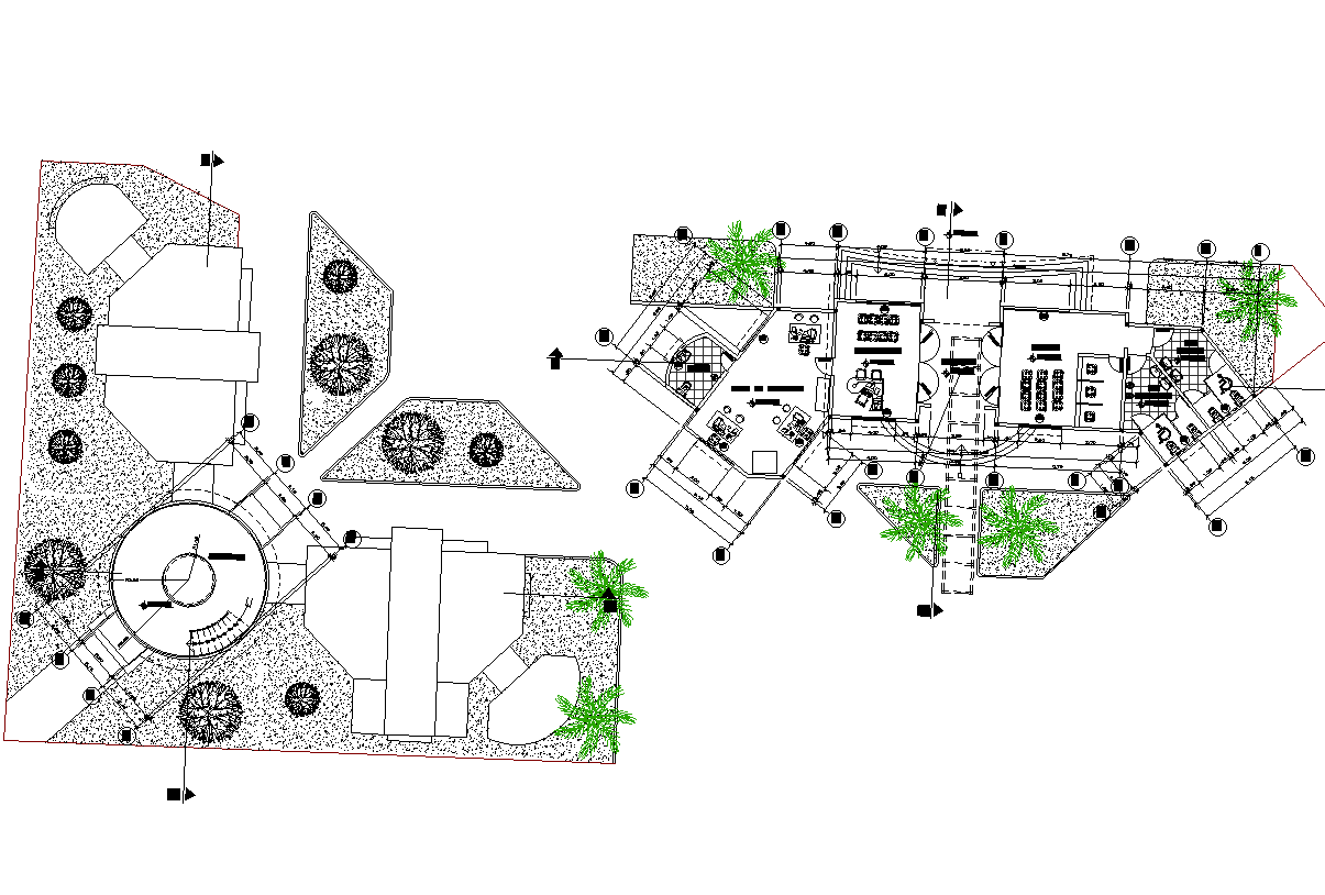 Plan of city offices and cultural center detail dwg file. - Cadbull