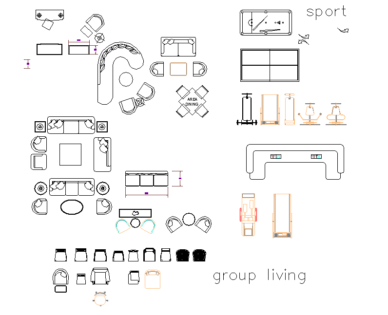 Plan of furniture equipment detail dwg file. - Cadbull