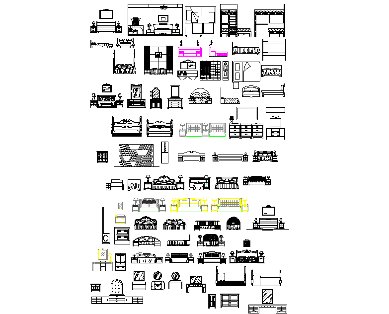 Plan of furniture equipment detail dwg file. - Cadbull