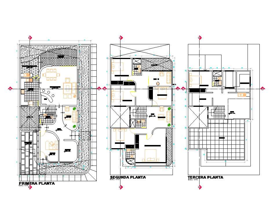 Plan of house design in dwg file - Cadbull