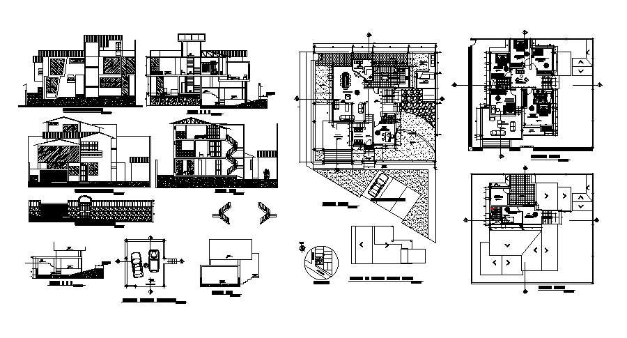 Plan of the bungalow with section and elevation in dwg ...